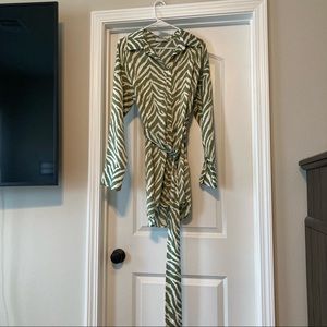 M White and Olive Zebra Stripe Print Belt Dress